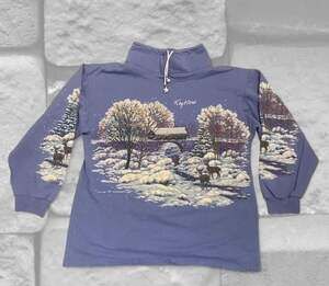 Vintage 90s Lifestyles Mock Neck Sweatshirt with Winter Deer Scene Print